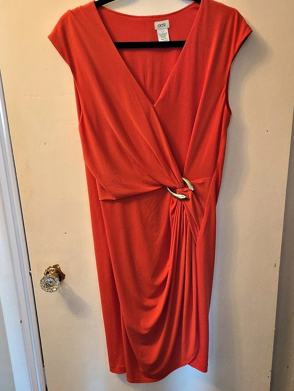 Cache Ruched Midi Dress in Orange Size 14